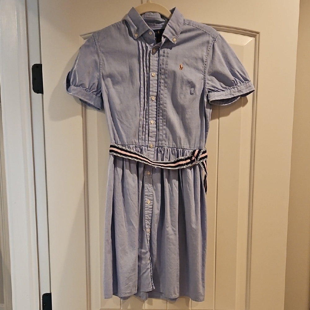 RALPH LAUREN Blue Kids Dress with Belt